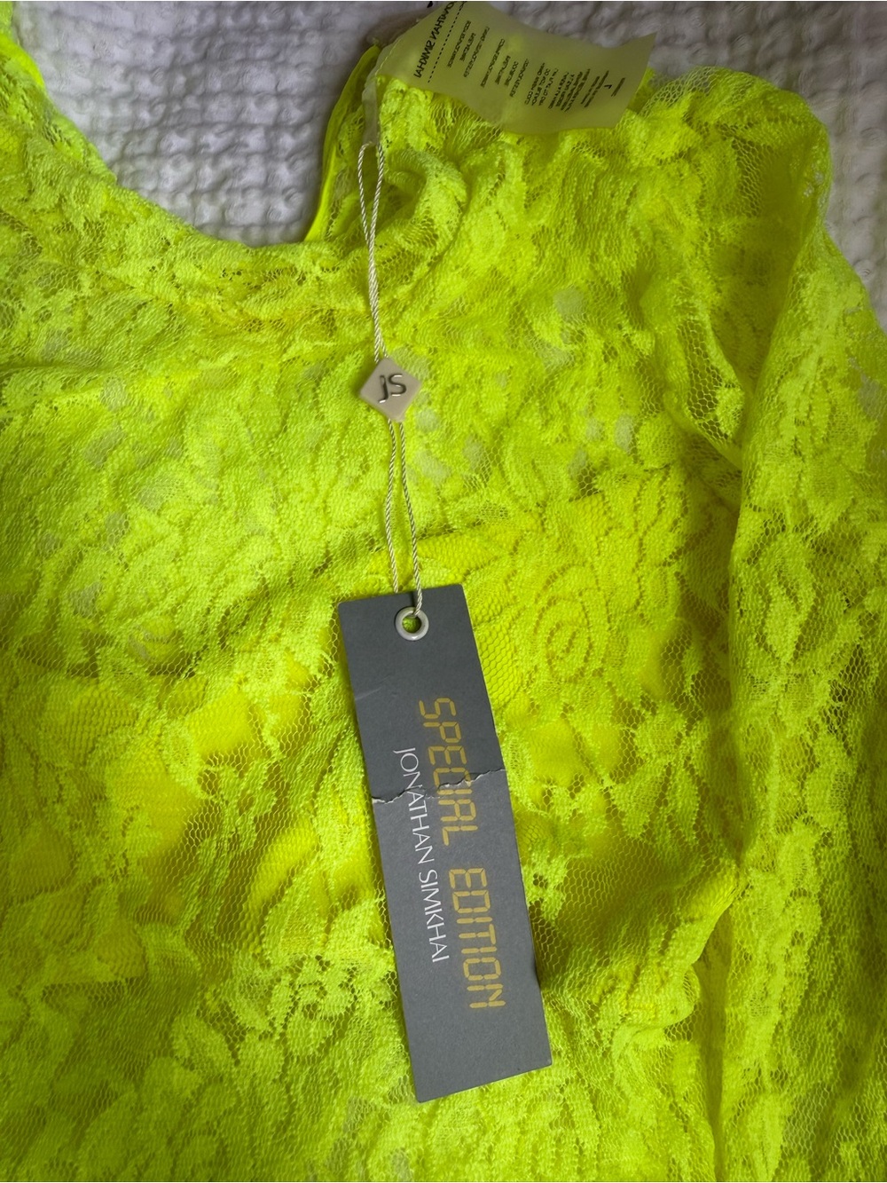 Jonathan Simkhai x Revolve Neon Yellow Lace Long Sleeve Bodysuit size Large - Picture 9 of 11
